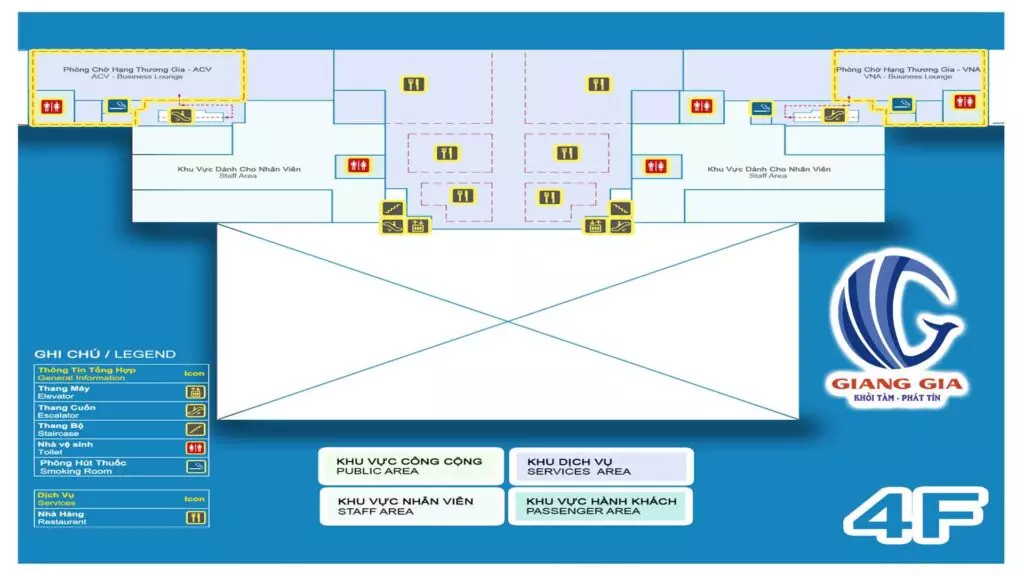 Sơ đồ mặt bằng sân bay Nội Bài tầng 4 - nhà ga T2