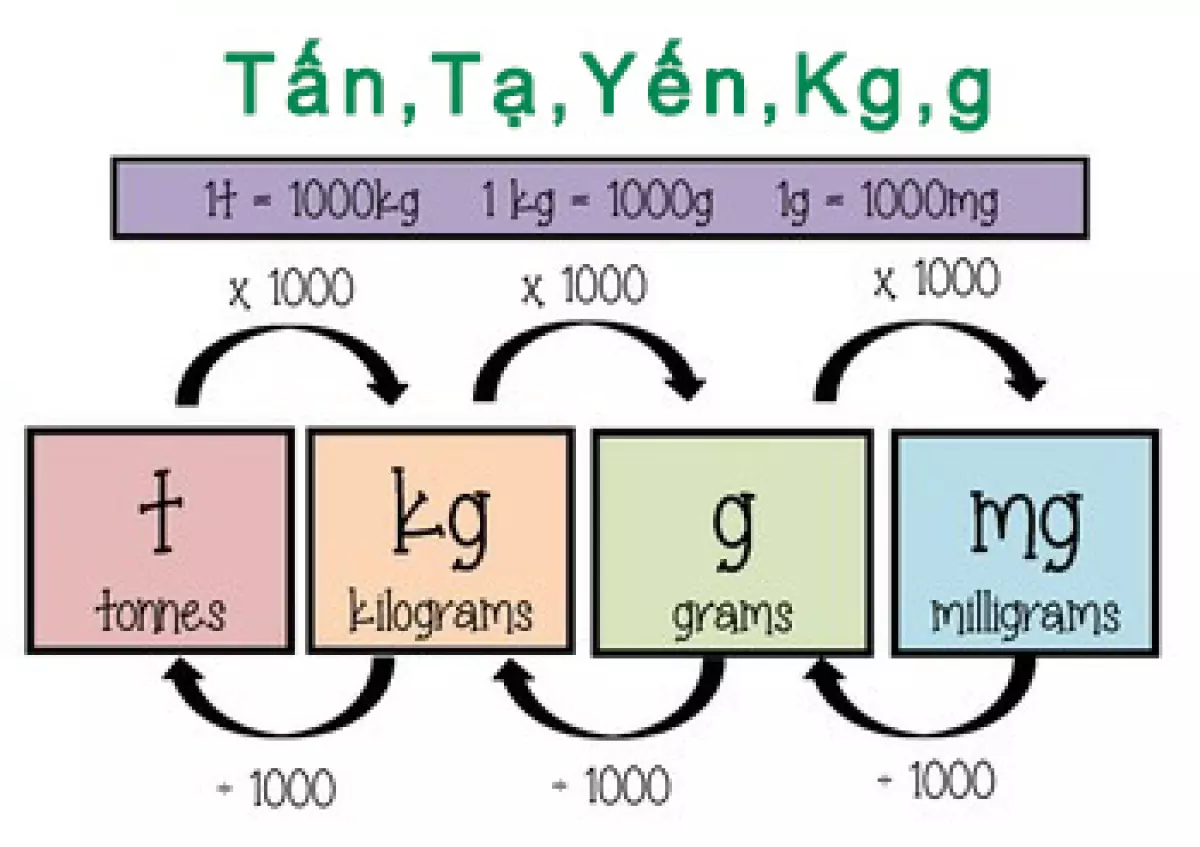 Quy đổi giữa tấn, tạ, yến và kg