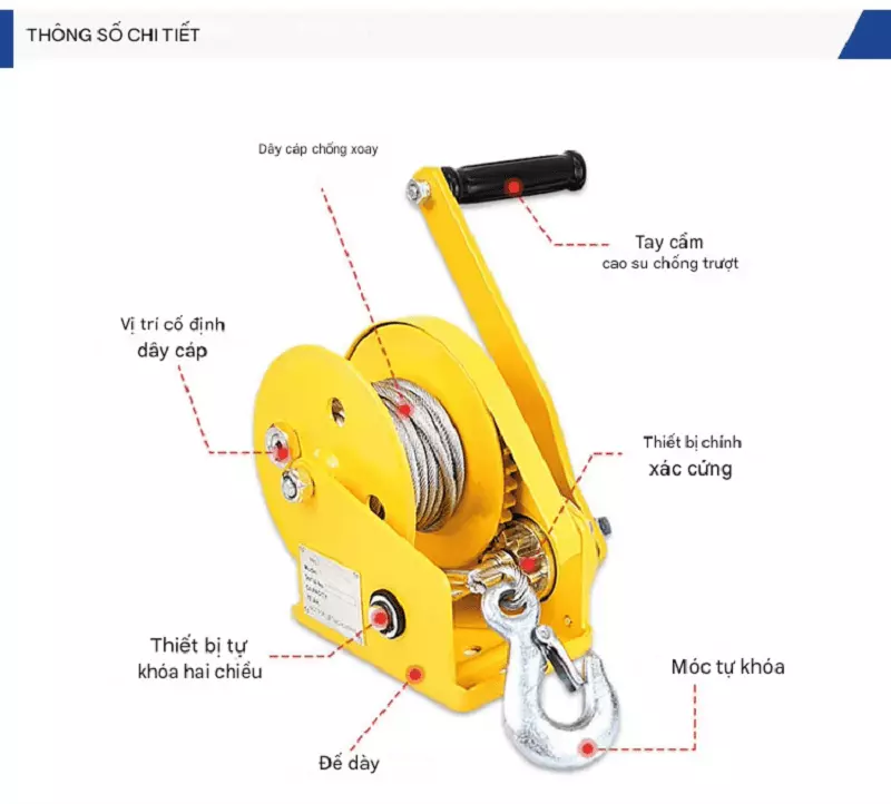 Thông số kỹ thuật chi tiết của tời tay quay 1200LBS