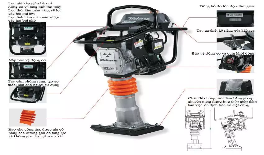 Máy đầm cóc hoạt động